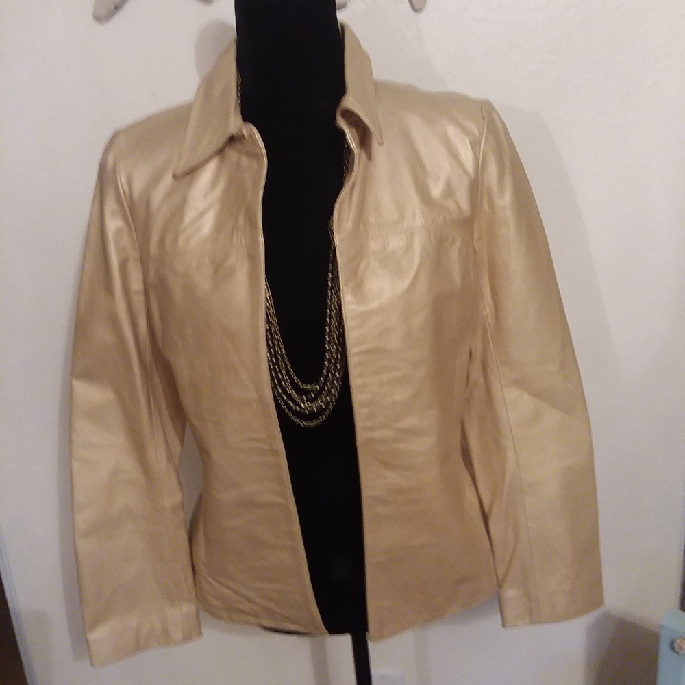 BCBGMaxAzria | Gold Leather Open-Front Jacket